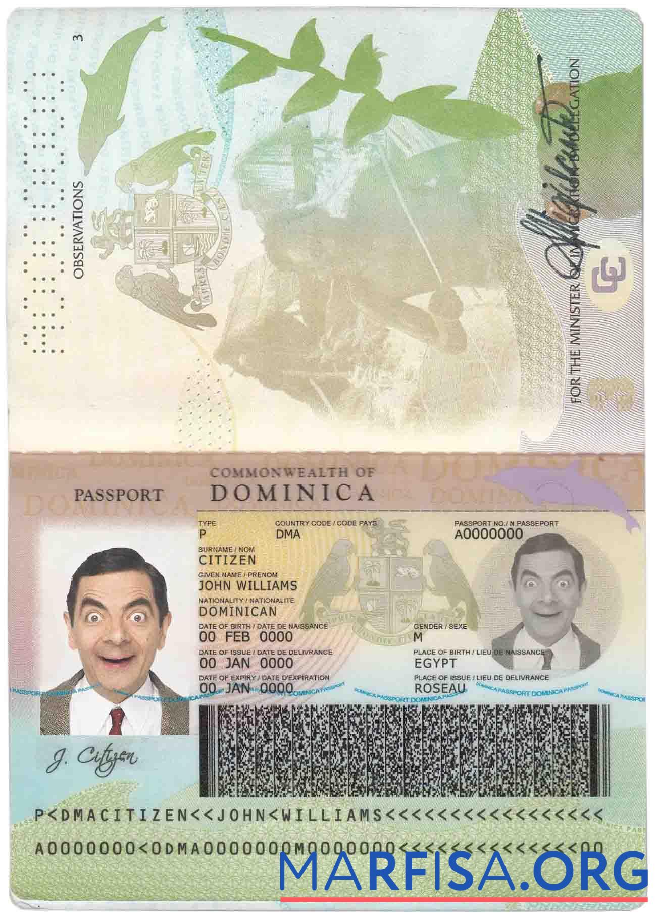 Downloadable Dominica passport example